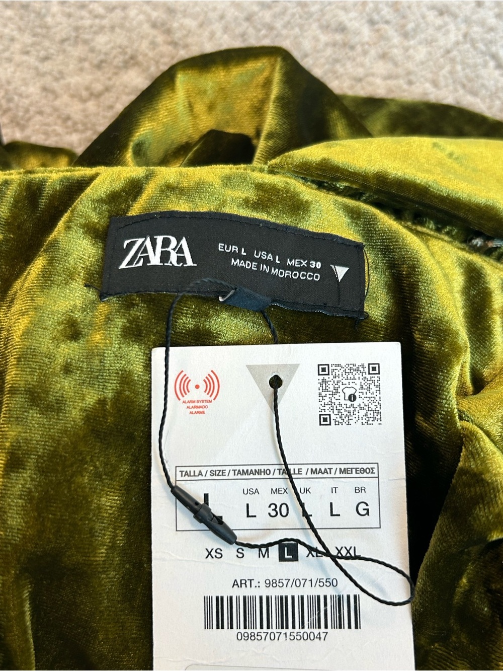 ZARA Olive Green Crushed Velvet Ruched Midi Dress Scarf Neck Size L NWT - Picture 12 of 16